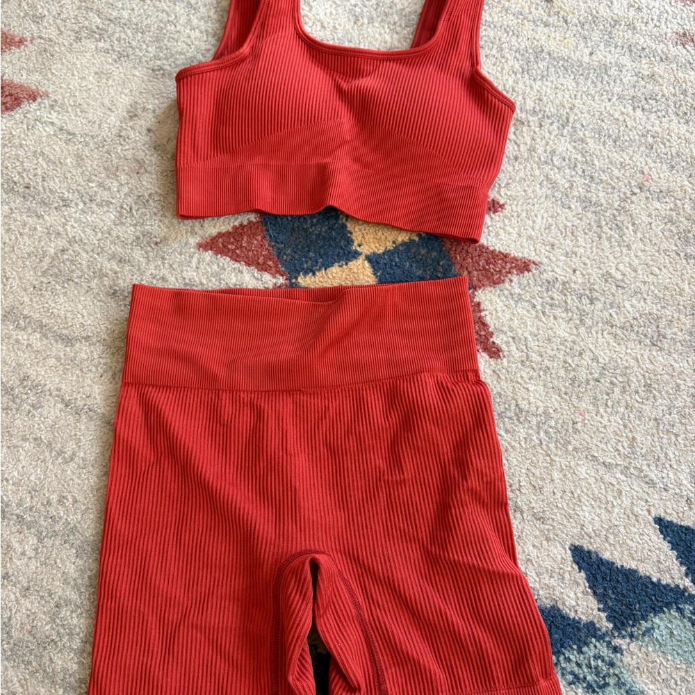 Red Ribbed Sports Bra